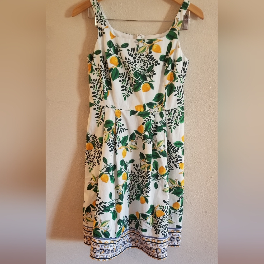 Roz & Ali lemon and leaf print dress size 2